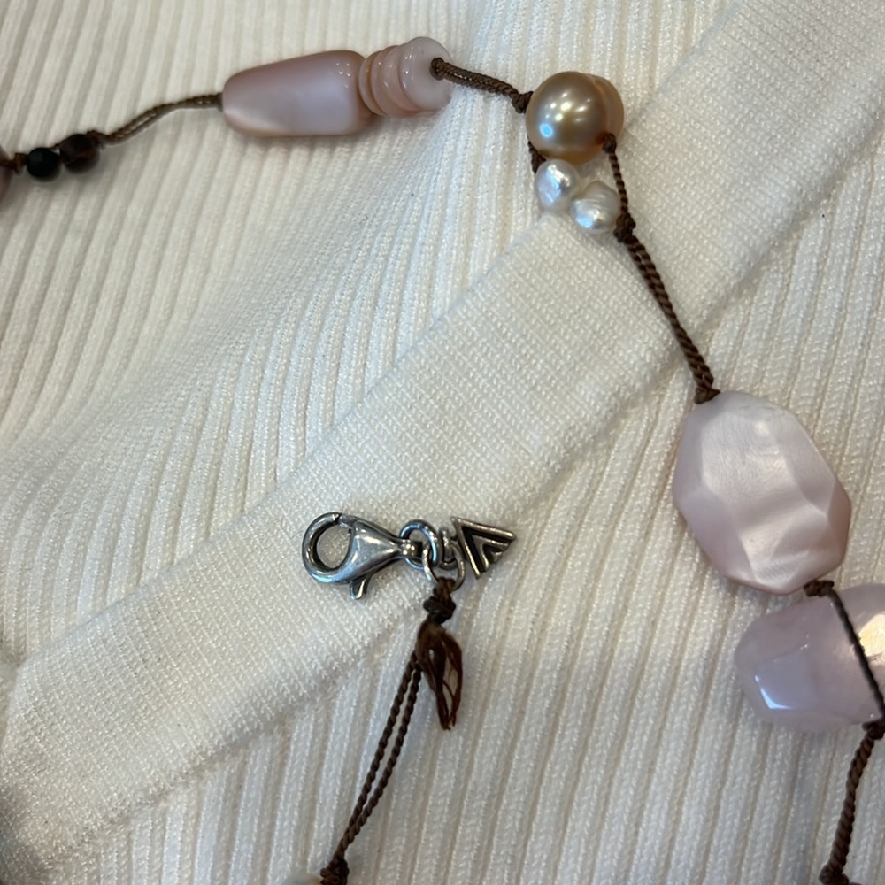 Silpada Natural 35” Necklace Rose Pink Pearl Brown Cord - Picture 2 of 3